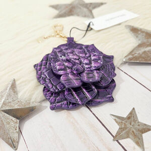 Brahmin Ultraviolet magnolia flower charm purple croc keychain fob hangoff NWT